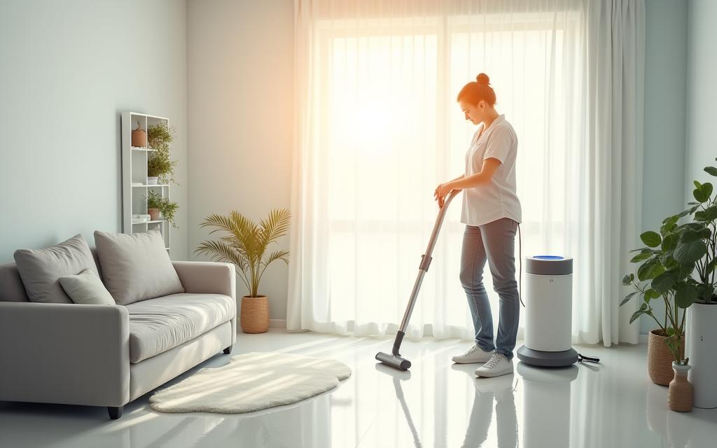 Hypoallergenic cleaning removing allergens in asthma-sensitive home