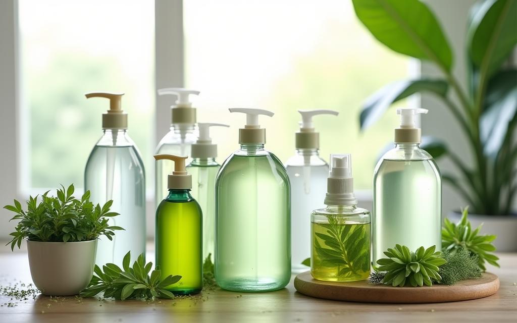 Eco-friendly green cleaning products used in home care